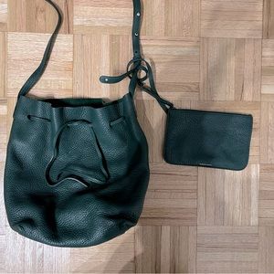 Large Mansur Gavriel soft pebbled leather buckle bag.